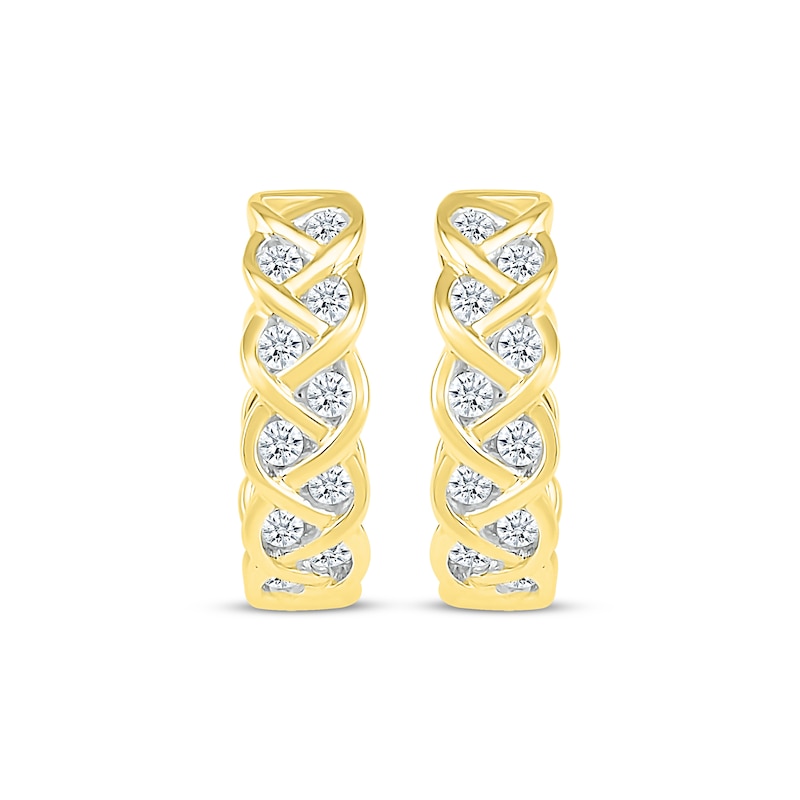 Main Image 2 of Diamond Braided Hoop Earrings 1/4 ct tw 10K Yellow Gold