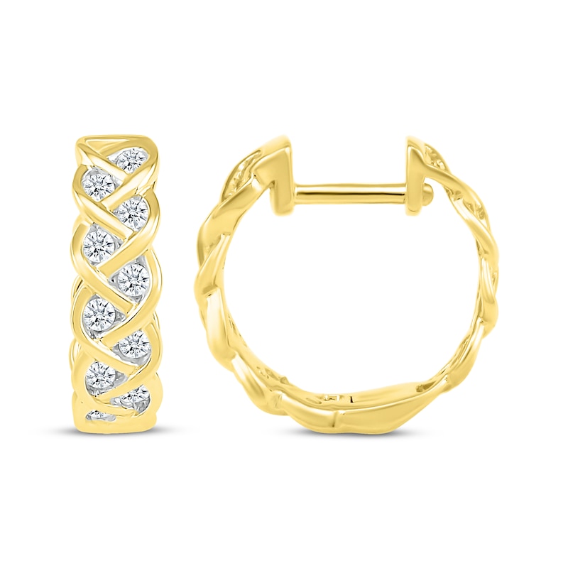 Main Image 3 of Diamond Braided Hoop Earrings 1/4 ct tw 10K Yellow Gold