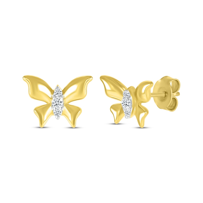 Main Image 1 of Diamond Butterfly Stud Earrings 1/20 ct tw 10K Yellow Gold