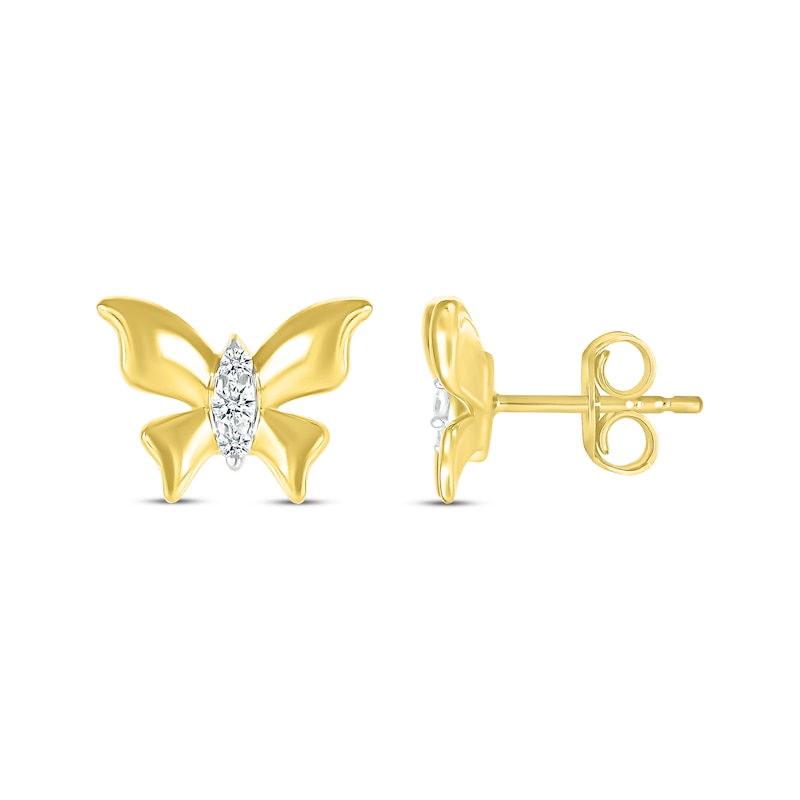 Main Image 3 of Diamond Butterfly Stud Earrings 1/20 ct tw 10K Yellow Gold