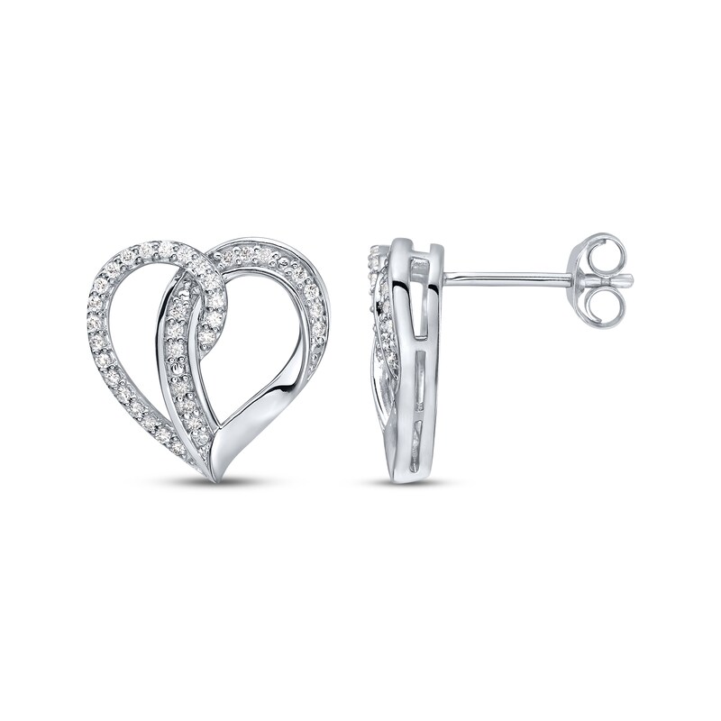 Main Image 1 of Diamond Looping Heart Stud Earrings 1/4 ct tw Sterling Silver
