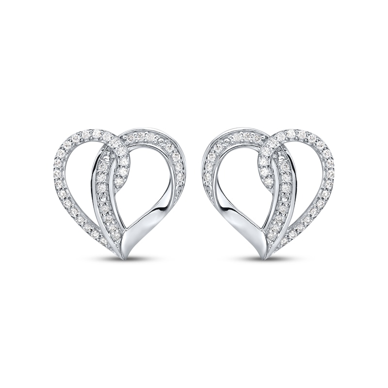 Main Image 2 of Diamond Looping Heart Stud Earrings 1/4 ct tw Sterling Silver