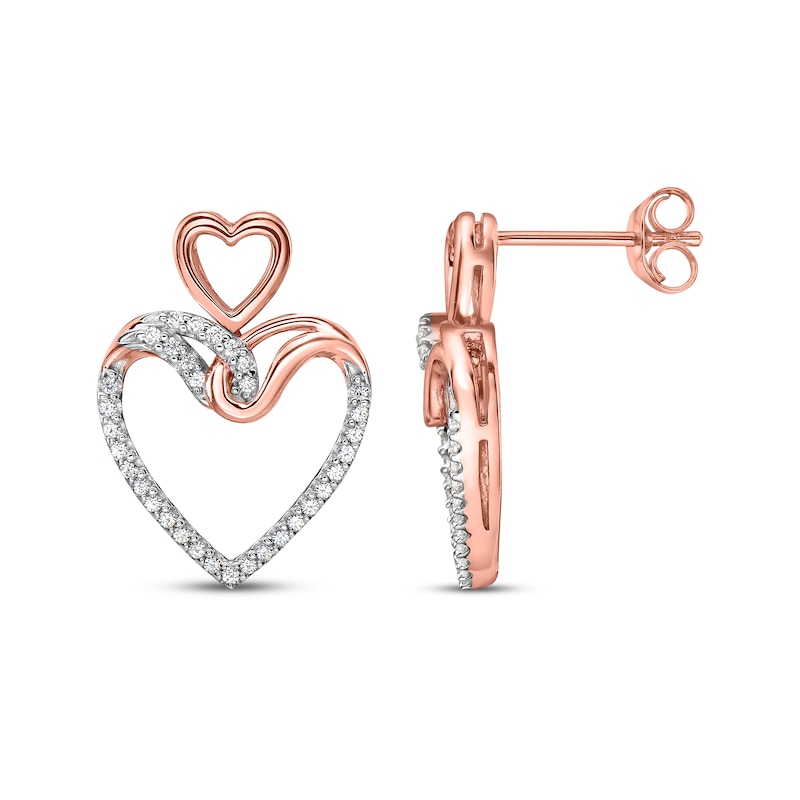 Diamond Double Heart Earrings 1/4 ct tw 10K Rose Gold