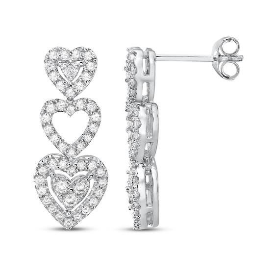 Diamond Heart Trio Drop Earrings 1 ct tw 10K White Gold