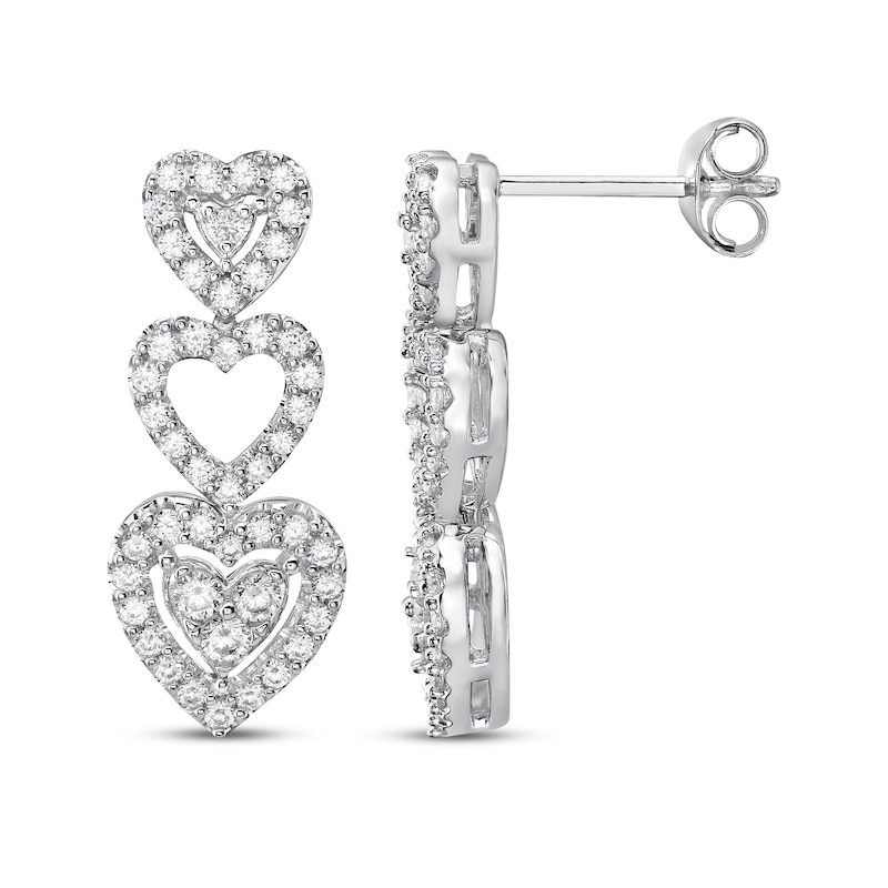 Main Image 1 of Diamond Heart Trio Drop Earrings 1 ct tw 10K White Gold