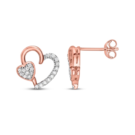 Diamond Two-Heart Stud Earrings 1/4 ct tw 10K Rose Gold