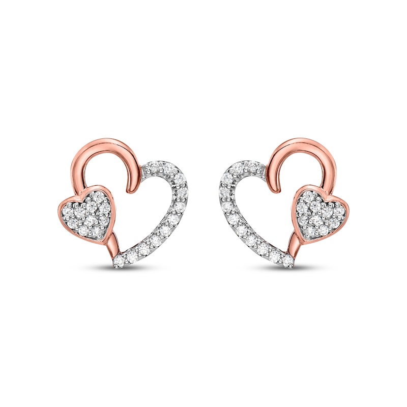 Main Image 2 of Diamond Two-Heart Stud Earrings 1/4 ct tw 10K Rose Gold