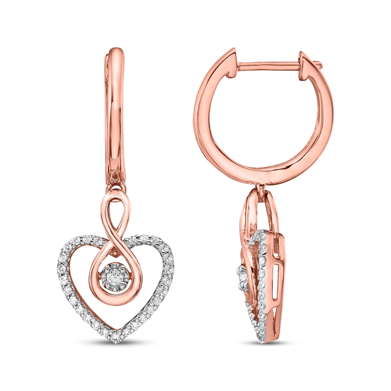 Main Image 1 of Diamond Infinity Heart Dangle Hoop Earrings 1/4 ct tw 10K Rose Gold