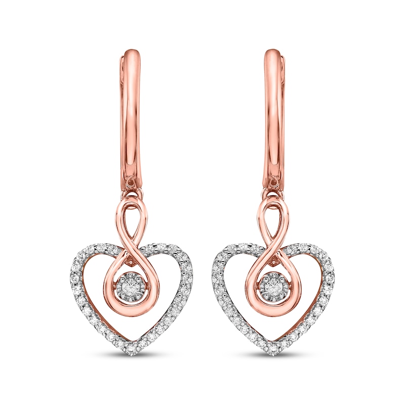 Main Image 2 of Diamond Infinity Heart Dangle Hoop Earrings 1/4 ct tw 10K Rose Gold