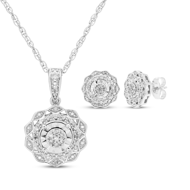 Main Image 1 of Diamond Flower Gift Set 1/10 ct tw Sterling Silver