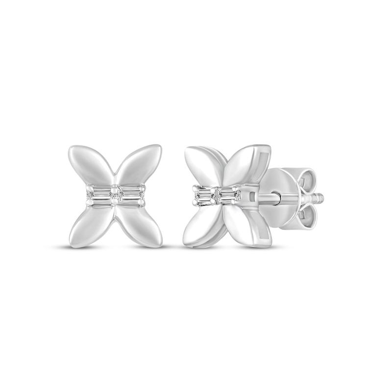 Main Image 1 of Baguette-Cut Diamond Butterfly Stud Earrings 1/20 ct tw 10K White Gold