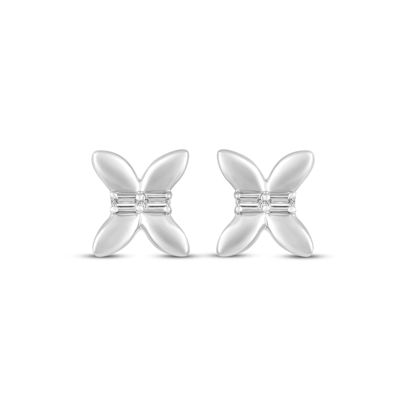 Main Image 2 of Baguette-Cut Diamond Butterfly Stud Earrings 1/20 ct tw 10K White Gold