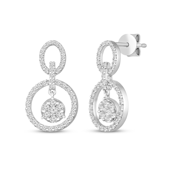 Diamond Oval & Circle Drop Earrings 3/4 ct tw 10K White Gold