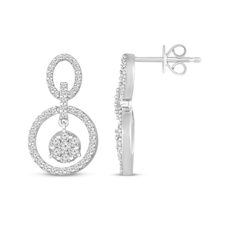 Main Image 3 of Diamond Oval & Circle Drop Earrings 3/4 ct tw 10K White Gold