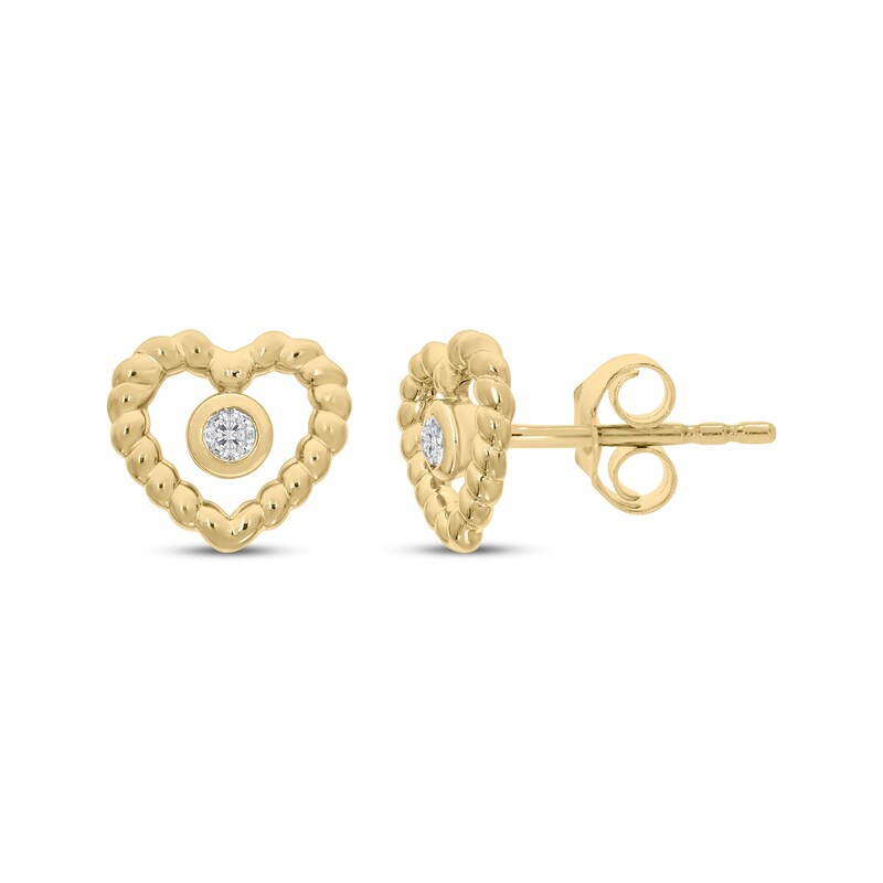 Main Image 1 of Diamond Rope Twist Heart Stud Earrings 1/15 ct tw 10K Yellow Gold