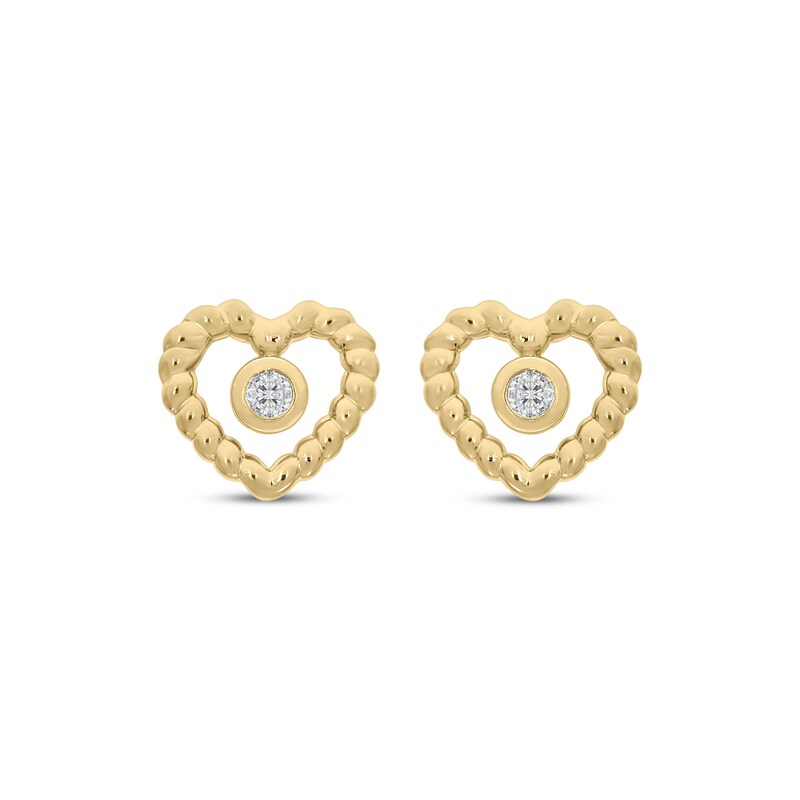 Main Image 2 of Diamond Rope Twist Heart Stud Earrings 1/15 ct tw 10K Yellow Gold