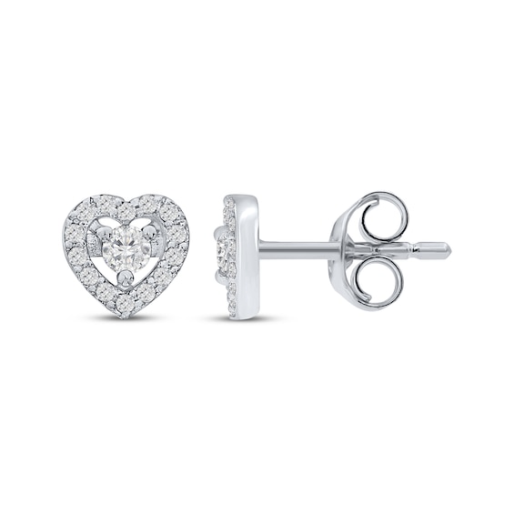 Diamond Heart Halo Stud Earrings 1/6 ct tw Sterling Silver