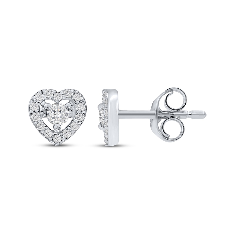 Main Image 1 of Diamond Heart Halo Stud Earrings 1/6 ct tw Sterling Silver