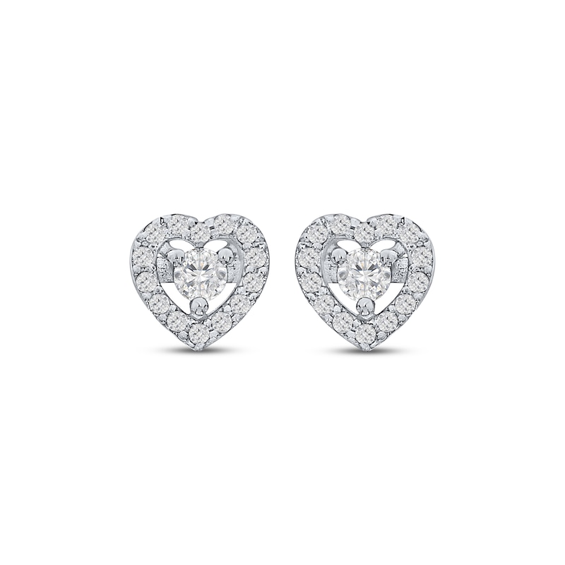 Main Image 2 of Diamond Heart Halo Stud Earrings 1/6 ct tw Sterling Silver