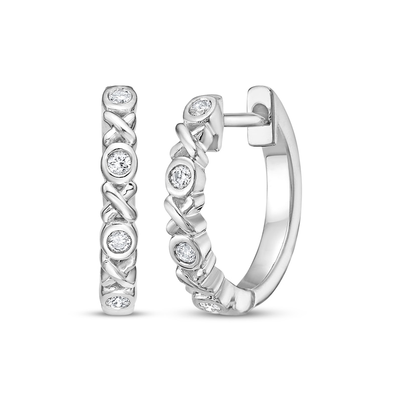 Main Image 1 of Diamond &quot;XO&quot; Huggie Hoop Earrings 1/10 ct tw Sterling Silver