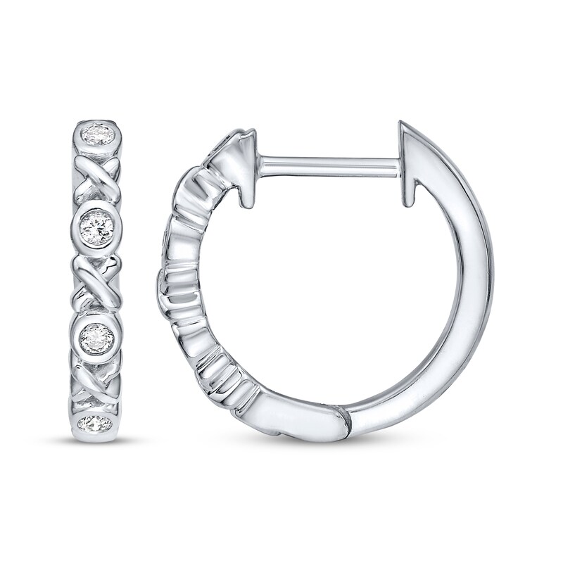 Main Image 3 of Diamond &quot;XO&quot; Huggie Hoop Earrings 1/10 ct tw Sterling Silver