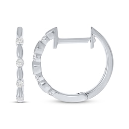 Diamond Station Huggie Hoop Earrings 1/8 ct tw Sterling Silver