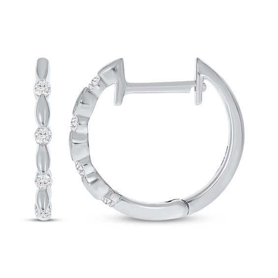 Diamond Station Huggie Hoop Earrings 1/8 ct tw Sterling Silver