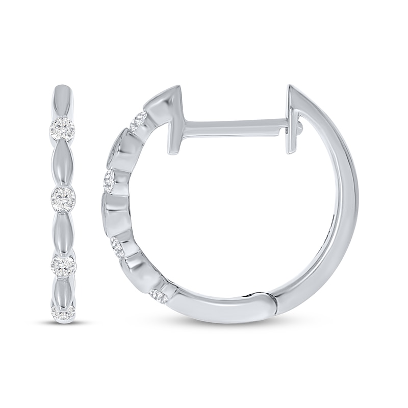 Main Image 1 of Diamond Station Huggie Hoop Earrings 1/8 ct tw Sterling Silver