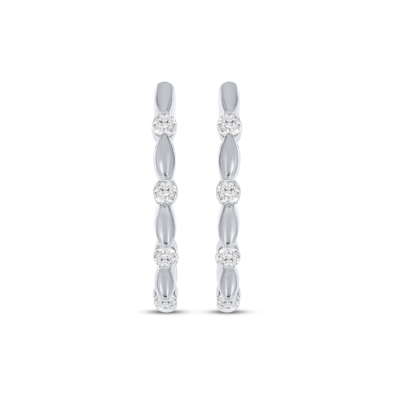 Main Image 2 of Diamond Station Huggie Hoop Earrings 1/8 ct tw Sterling Silver
