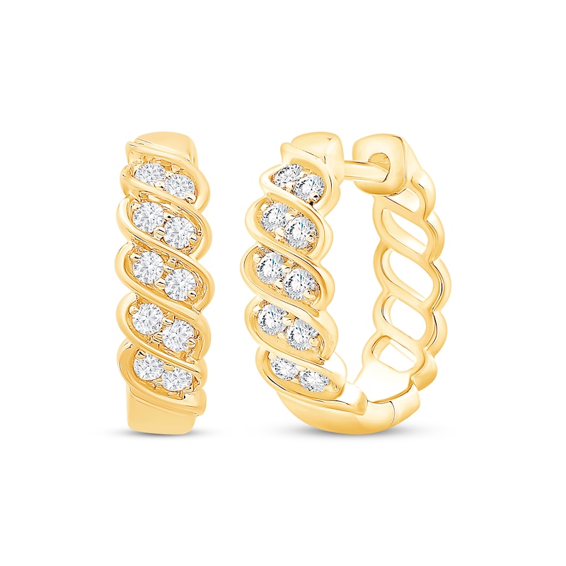 Main Image 1 of Diamond Twist Hoop Earrings 1/4 ct tw 10K Yellow Gold