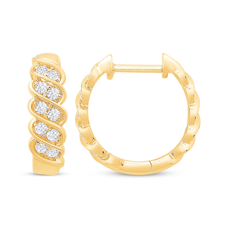 Main Image 3 of Diamond Twist Hoop Earrings 1/4 ct tw 10K Yellow Gold