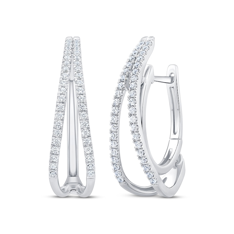Main Image 1 of Unstoppable Love Diamond Split Double Hoop Earrings 1/2 ct tw 10K White Gold