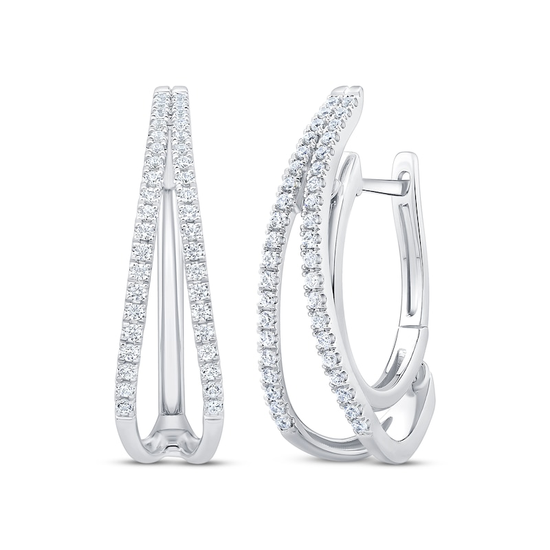 Unstoppable Love Diamond Split Double Hoop Earrings 1/2 ct tw 10K White Gold