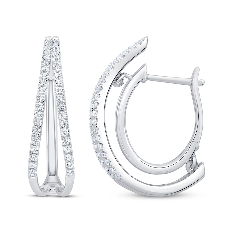 Unstoppable Love Diamond Split Double Hoop Earrings 1/2 ct tw 10K White Gold