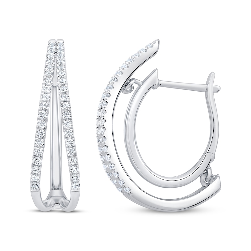 Main Image 3 of Unstoppable Love Diamond Split Double Hoop Earrings 1/2 ct tw 10K White Gold