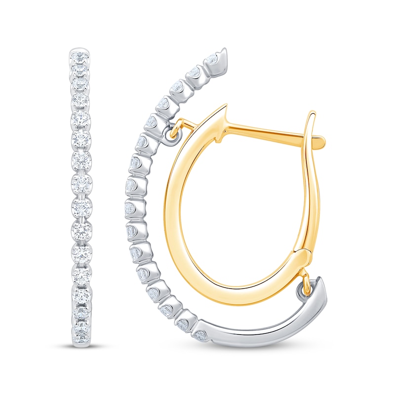 Main Image 3 of Unstoppable Love Diamond Double Hoop Earrings 1/2 ct tw 10K Two-Tone Gold