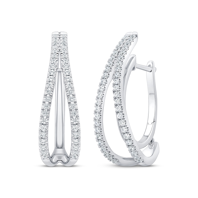 Unstoppable Love Diamond Split Double Hoop Earrings 1 ct tw 10K White Gold