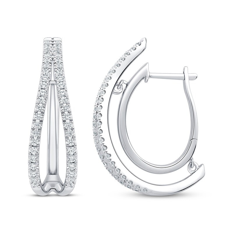 Main Image 3 of Unstoppable Love Diamond Split Double Hoop Earrings 1 ct tw 10K White Gold