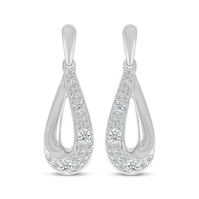 Main Image 2 of Diamond Cobblestone Teardrop Dangle Earrings 1/3 ct tw 10K White Gold
