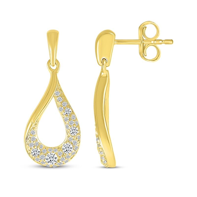Main Image 3 of Diamond Cobblestone Twist Teardrop Dangle Earrings 1/2 ct tw 10K Yellow Gold