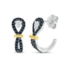 Thumbnail Image 1 of Black & White Diamond Buttonhole J-Hoop Earrings 1/3 ct tw Sterling Silver & 10K Yellow Gold