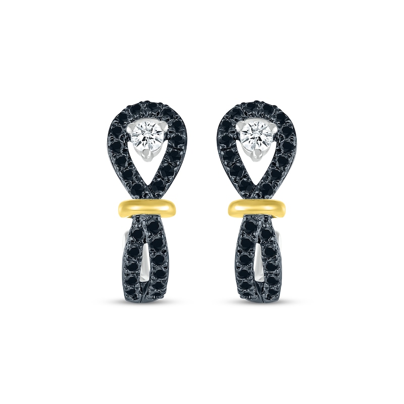 Main Image 2 of Black & White Diamond Buttonhole J-Hoop Earrings 1/3 ct tw Sterling Silver & 10K Yellow Gold