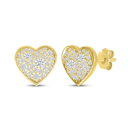 Diamond Cobblestone Heart Stud Earrings 1/2 ct tw 10K Yellow Gold