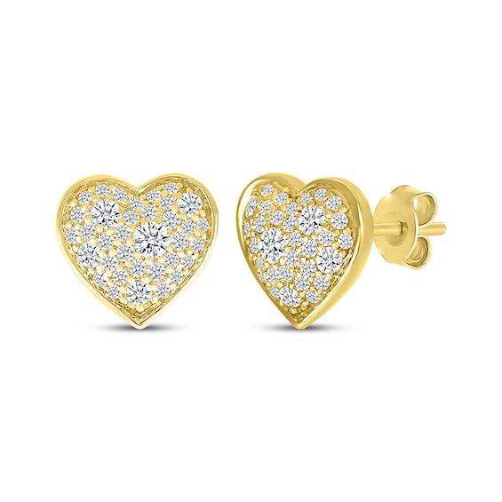 Diamond Cobblestone Heart Stud Earrings 1/2 ct tw 10K Yellow Gold