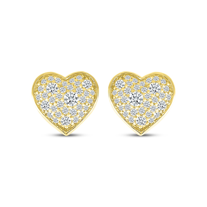Main Image 2 of Diamond Cobblestone Heart Stud Earrings 1/2 ct tw 10K Yellow Gold