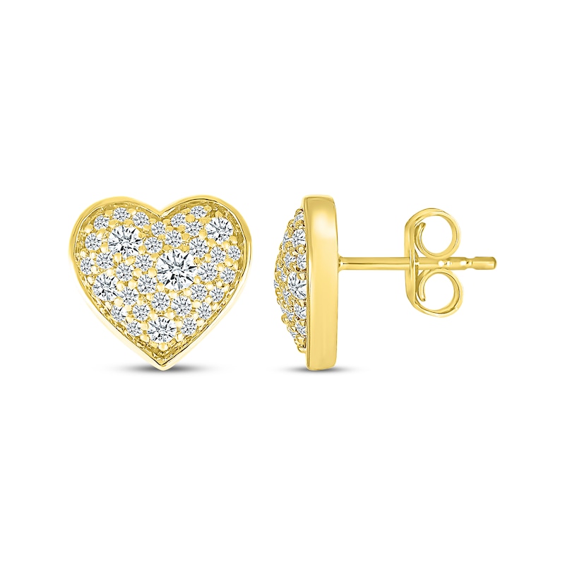 Main Image 3 of Diamond Cobblestone Heart Stud Earrings 1/2 ct tw 10K Yellow Gold
