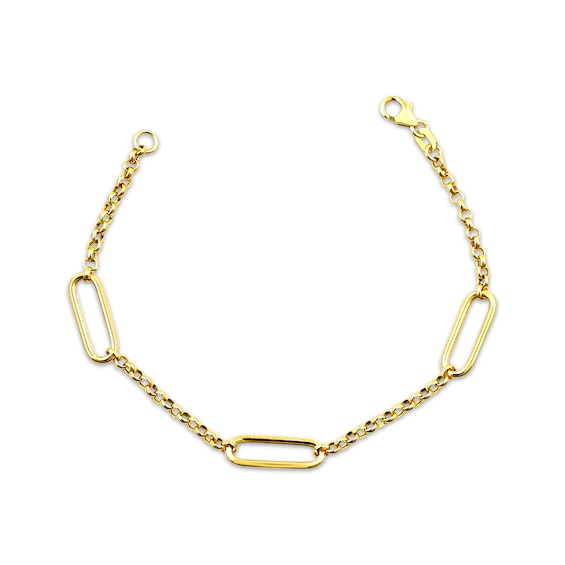 Paperclip Station & Rolo Chain Bracelet Hollow 10K Yellow Gold 7.5"
