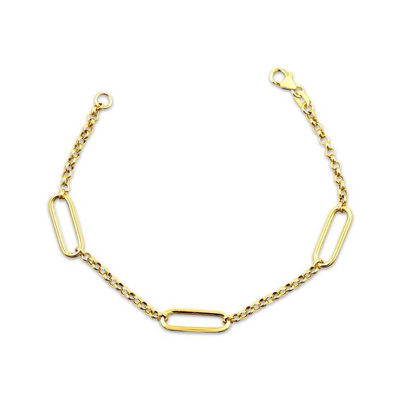 Main Image 1 of Paperclip Station & Rolo Chain Bracelet Hollow 10K Yellow Gold 7.5&quot;