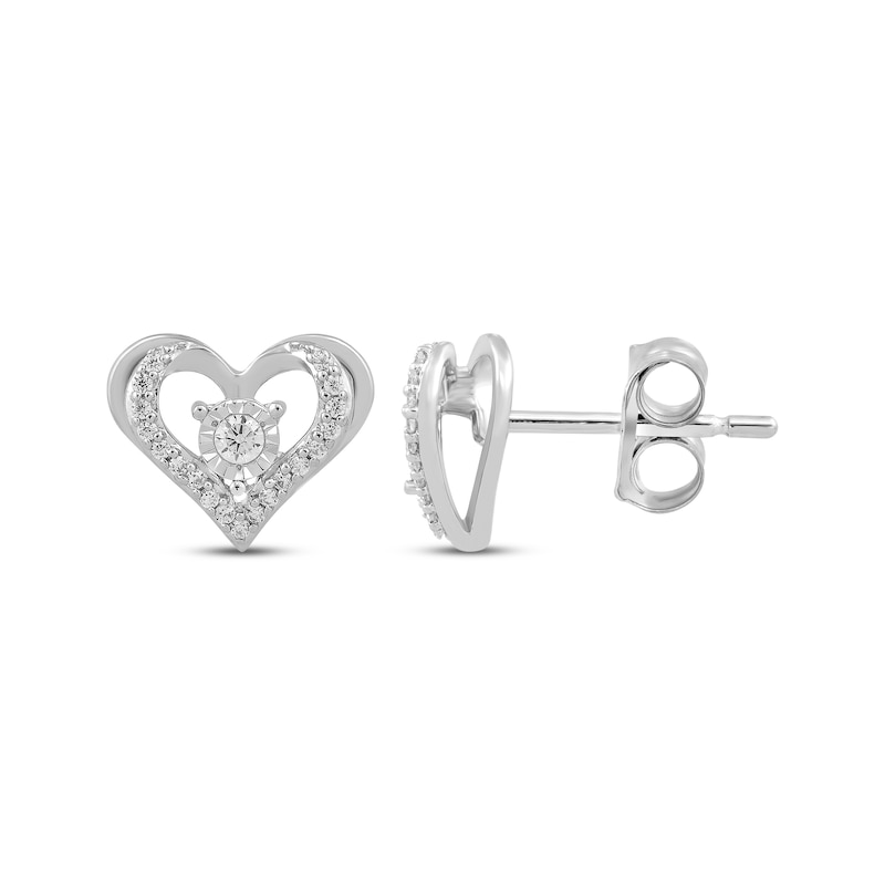 Main Image 3 of Diamond Open Heart Stud Earrings 1/10 ct tw Sterling Silver