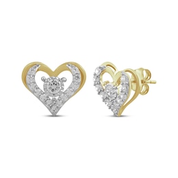 Diamond Open Heart Stud Earrings 1 ct tw 10K Yellow Gold
